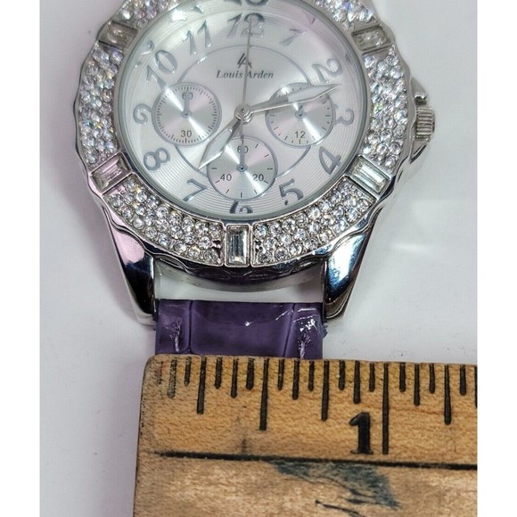 Louis Arden LA7258 Wrist Watch Purple Leather Band Crystal Bezel Japan Works! - Picture 11 of 16